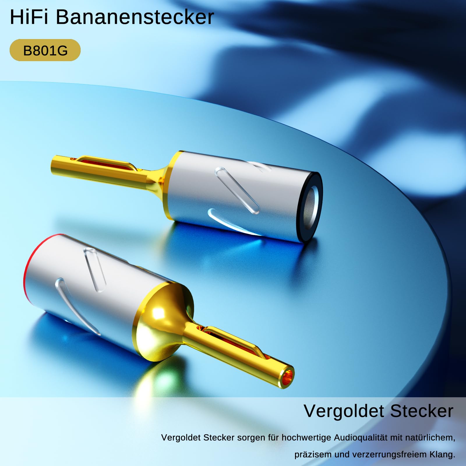 Monosaudio B801G Lautsprecher Bananenstecker, 6mm/10AWG, 4 Stück | 99,998% Reines Kupfer, Vergoldet, Doppel-Schraubverriegelung, Mit Inbusschlüssel