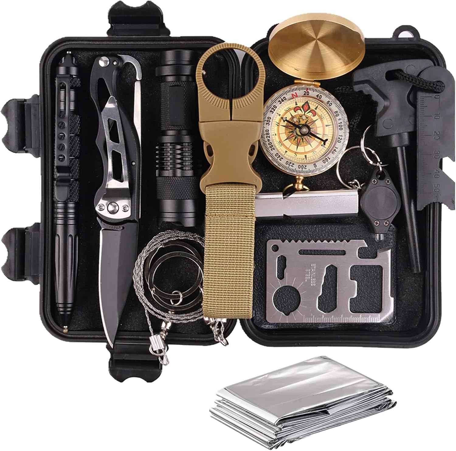 Survival Kit, Gifts for Men Husband Dad, Emergency Survival Gear and Equipment 14 in 1, Hunting Fishing Fathers Day Birthday Gift Ideas for Him Boyfriend Teenage Boy, Camping Accessories, Cool Gadget