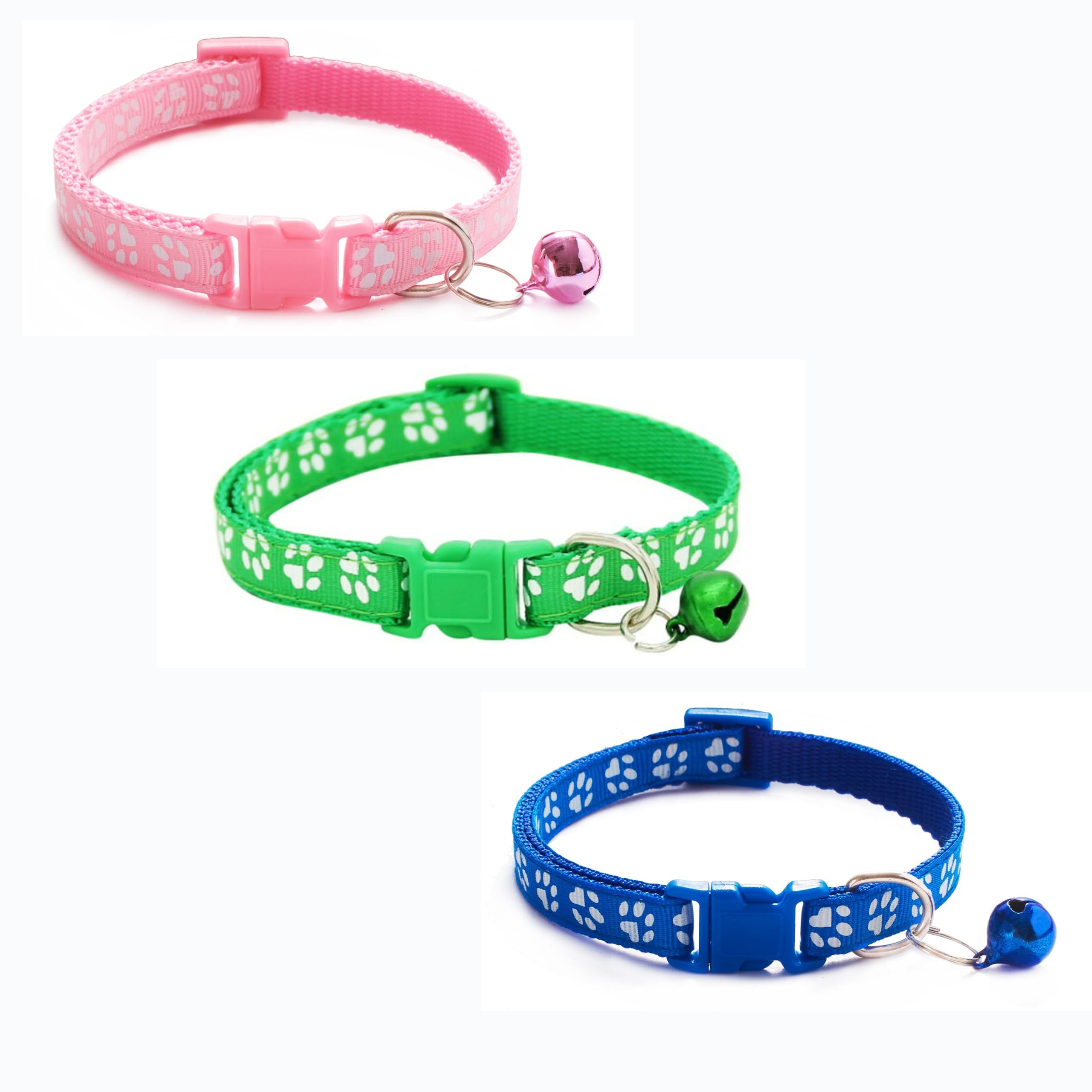 Litvibes Cat Collars Set of 3 with Bell,Kitten and Small Dogs Soft Adjustable Collar Safe,Solid & Breakaway for Cats and Puppies,Cute Kitty Neckband with Paw Print- (Light Pink,Dark Green,Dark Blue) (B0C8BNB4K3) Amazon Price History, Amazon Price Tracker