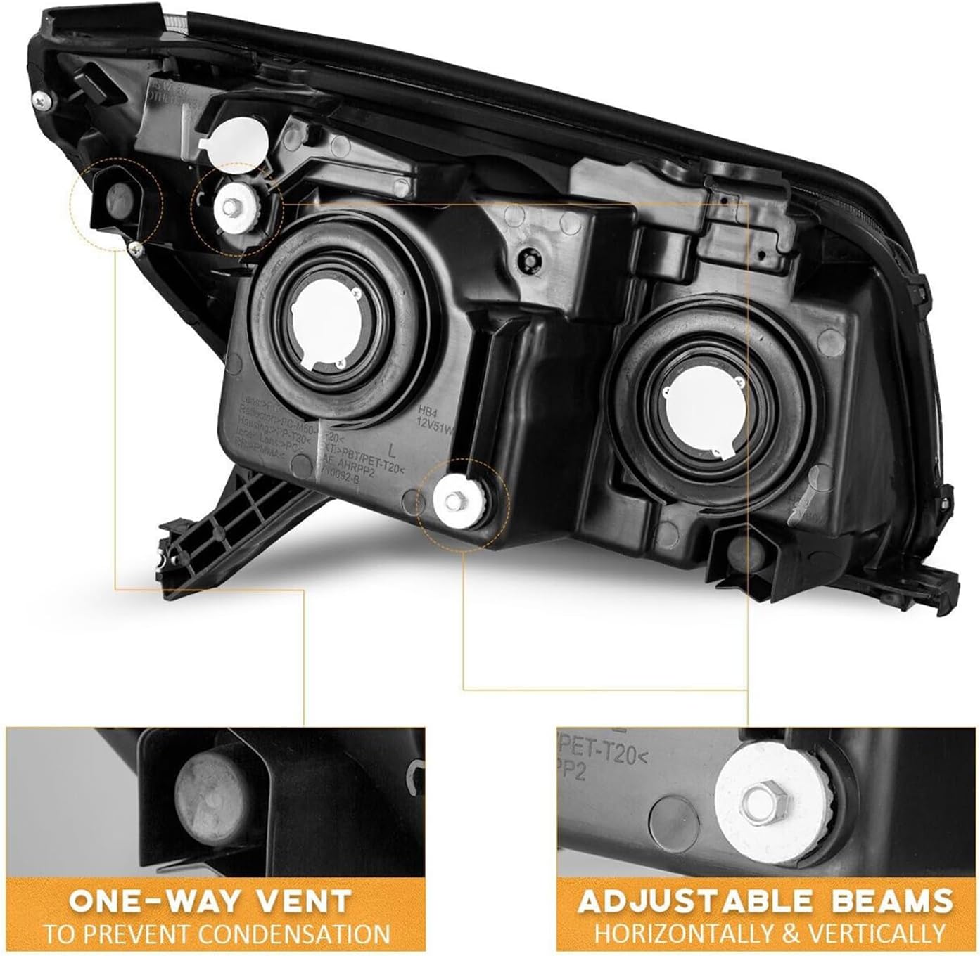 Pair Headlights Assembly Set For 2003 2004 2005 Toyota 4Runner Limited SR5 Sport 5-door SUV Replacment Halogen bumper Headlamps(Left+Right) OE Style Black Housing Clear Lens TO2502146 TO2503146