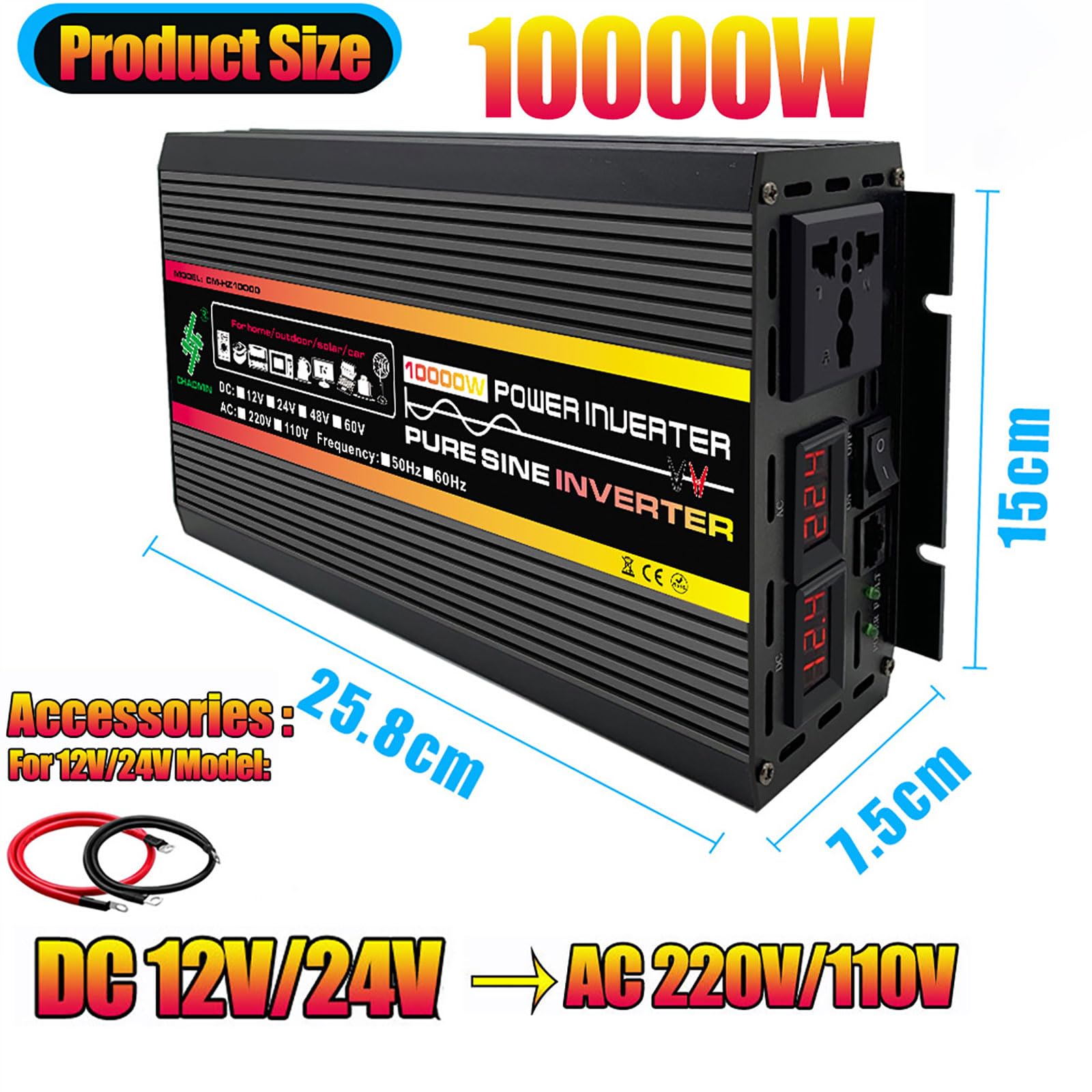 Kit inverter a onda sinusoidale pura off-grid da 10000 W con pannello solare da 18 W e controller LCD doppio da 30 A