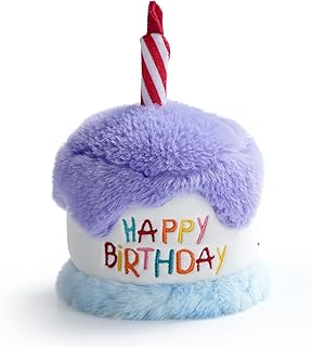 Dog Happy Birthday Cake Toy with Squeaker and Crinkle, Stuffed Plush Puppy Present for Birthday Party, Dog Toy for Small Medium
