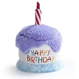 Dog Happy Birthday Cake Toy with Crinkle, Stuffed Plush Puppy Present for Birthday Party, Dog Toy for Small Medium