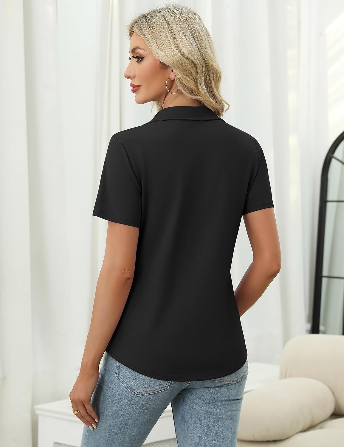 LOMON Womens Golf Polo Shirt Summer Short Sleeve Quarter Zip Outfit