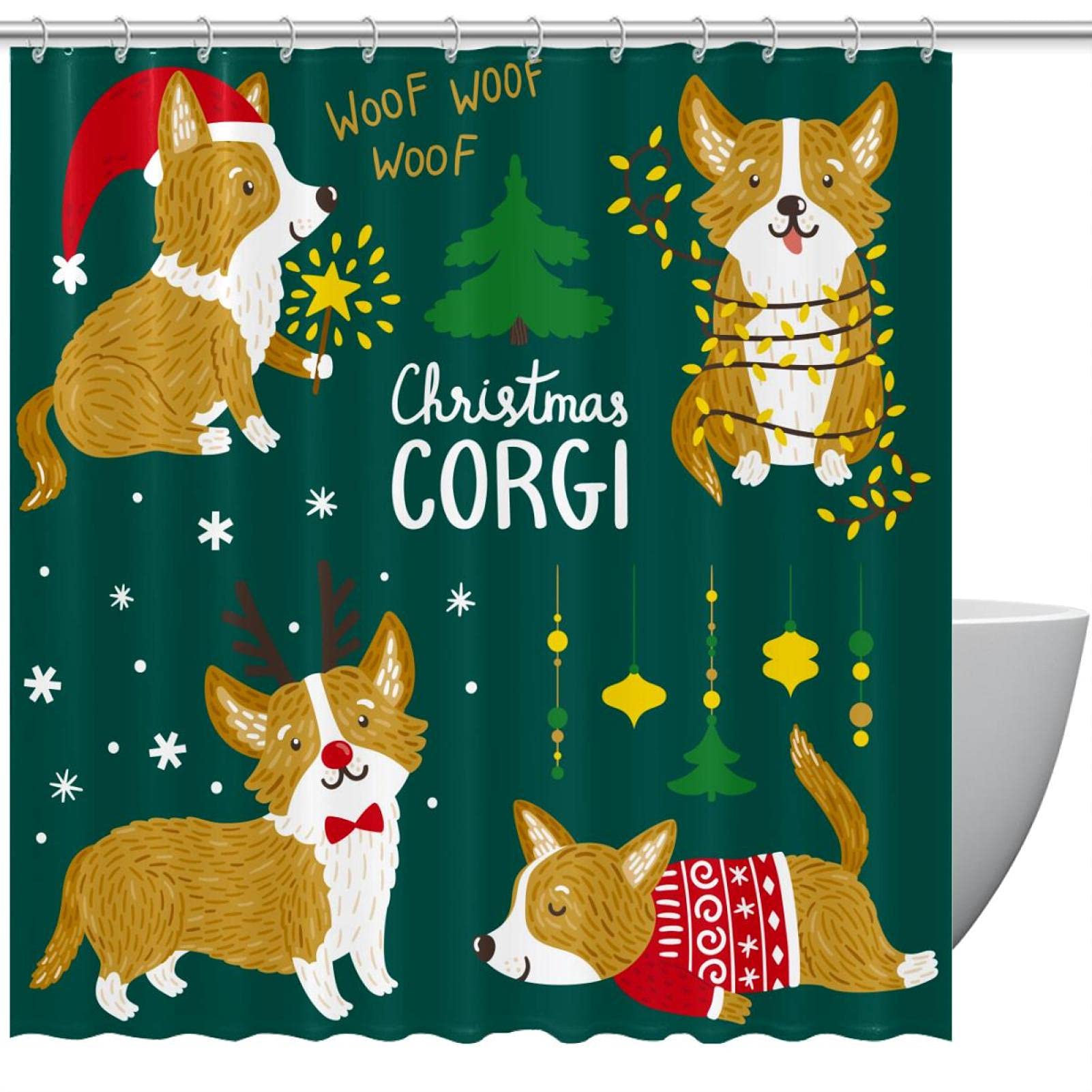 Rideau de douche de Noël Corgi pour sublimer la décoration hivernale