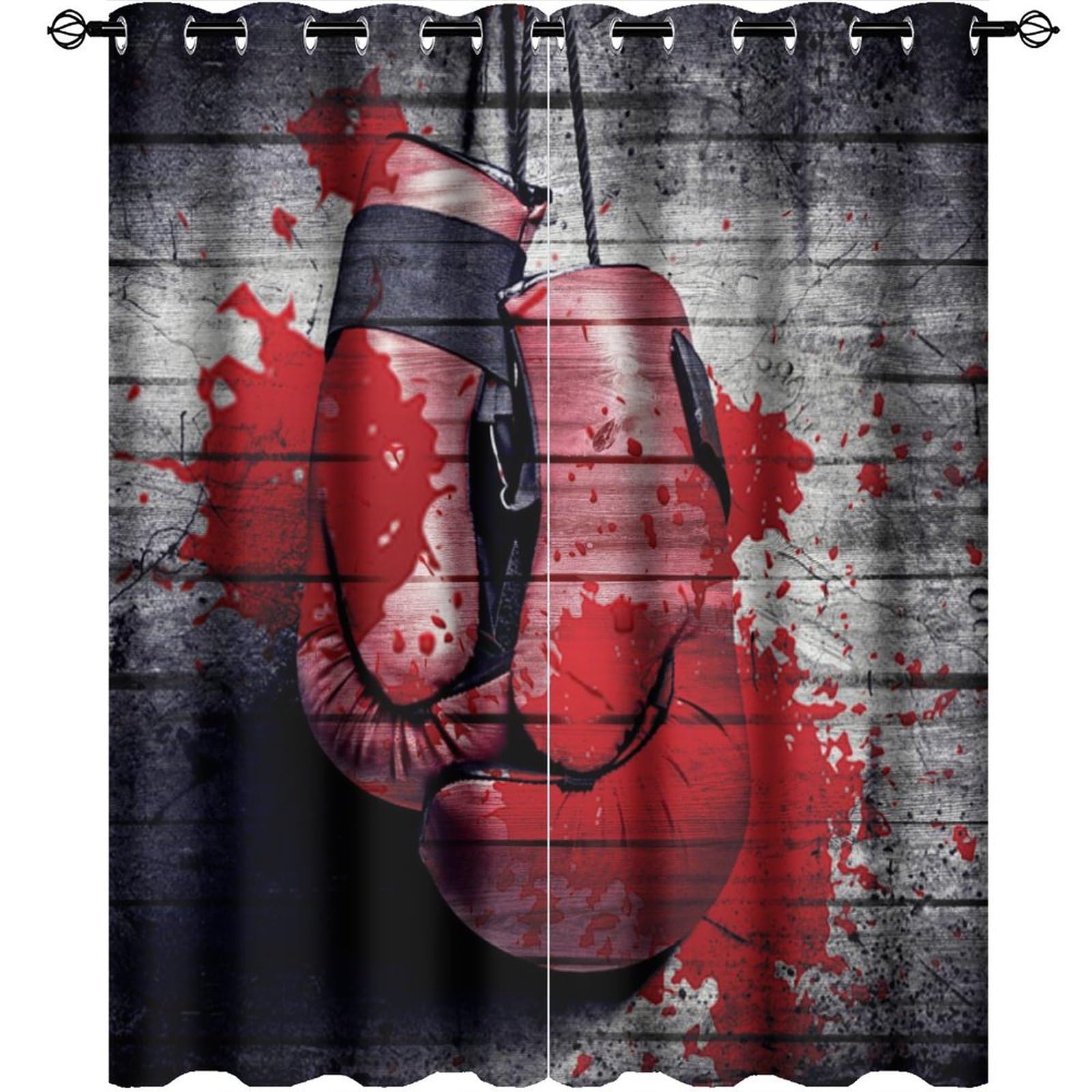INSFBRB Vintage Red Boxing Curtains for Living Room, Cool Sport Theme Wooden Board Arena Ring Boxing Rod Pocket Thermal Insulated,Noise Reduction 2