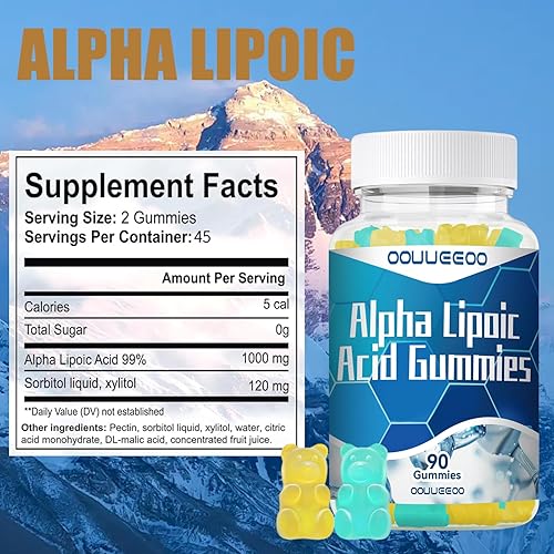 Miniatura 3 de Gomitas de ácido alfa lipoico de 1000 mg, suplemento ALA para apoyo cerebral y nervioso, antioxidante, energía, sin OMG, veganas, sin gluten, para