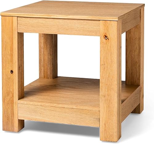 Maven Lane Paulo Mesa auxiliar – Mesa cuadrada de 22 pulgadas con almacenamiento – Madera maciza natural – Ideal para sala de estar y dormitorio
