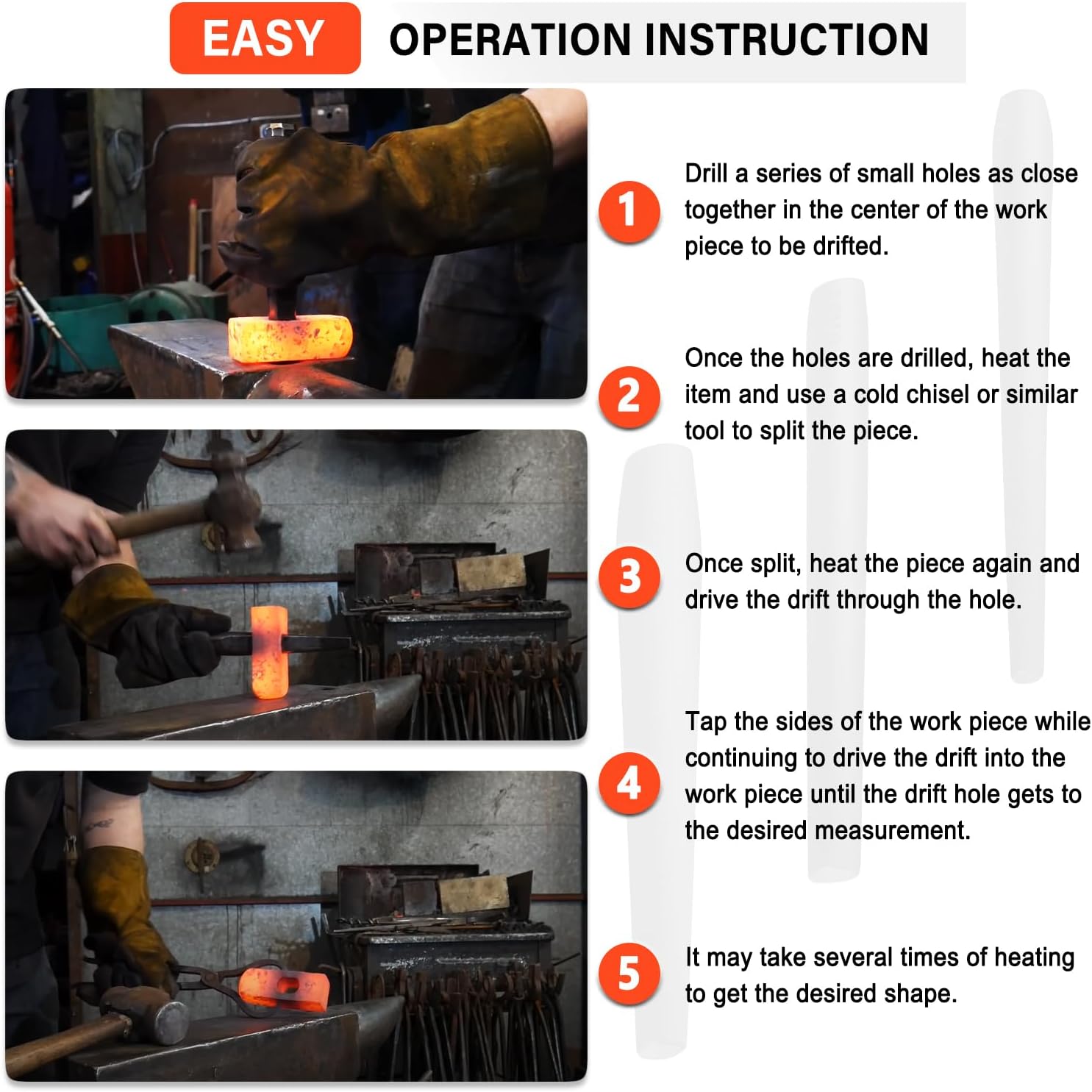 Blacksmith Drift Kit Blacksmith Hammer Eye Drift Tool Set for Forging Tongs, Tomahawk, Axe (3 Pack)