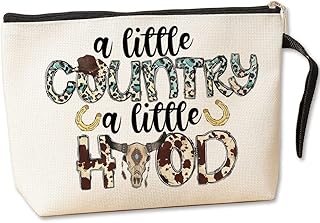 Country Music Country Girl Gifts Makeup Bag Cowgirl Gift for Women Girls Handbag Friendship Christmas Birthday Gifts for Women Her Daughter Girls - A Little Country A Little Hood