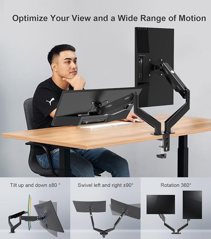 Pholiten Dual Monitor Stand 17-27" Gázrugós Monitortartó Két Képernyőhöz
