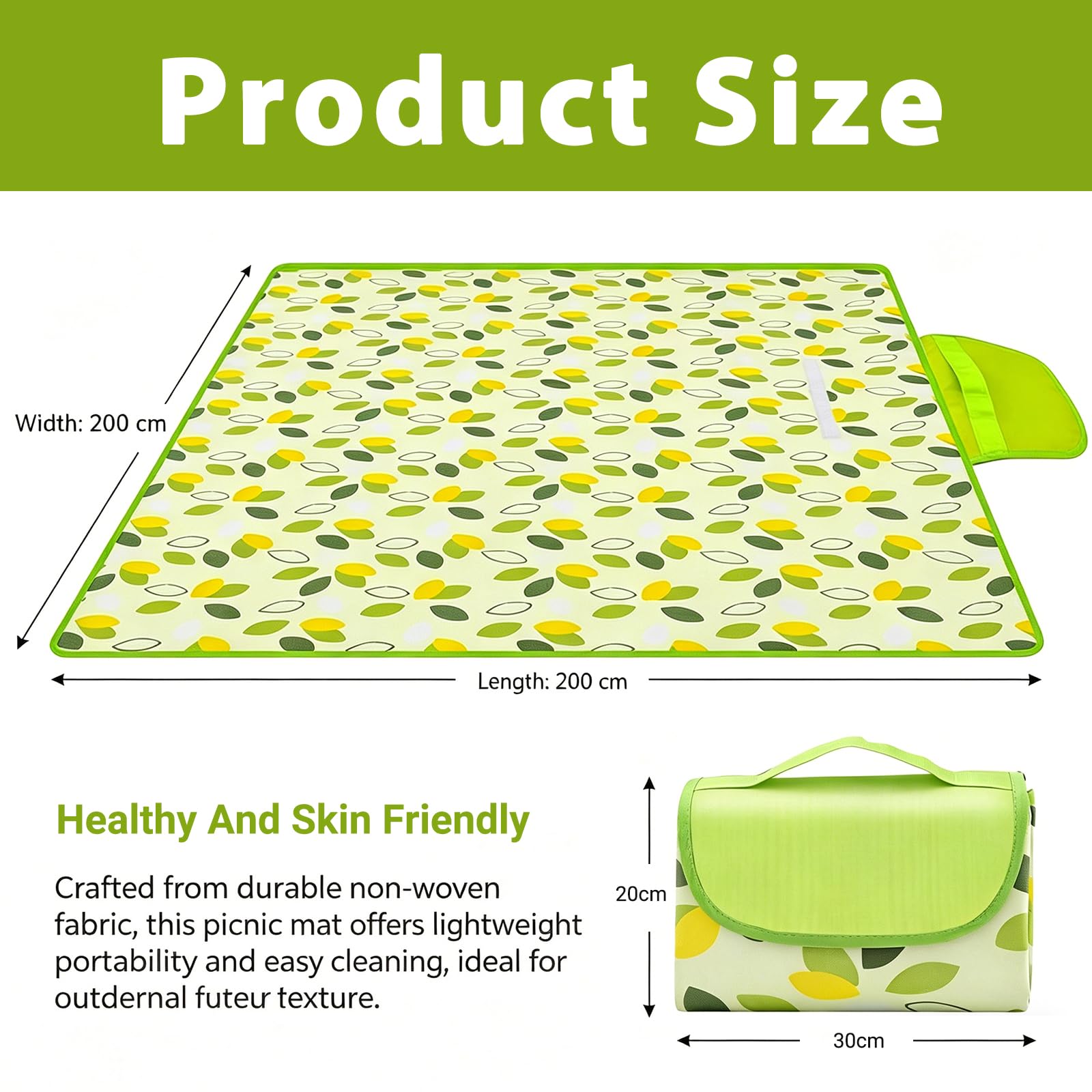 Coperta Picnic Impermeabile 200x200cm Gigante Portatile Antisabbia Antierba per Campeggio Spiaggia