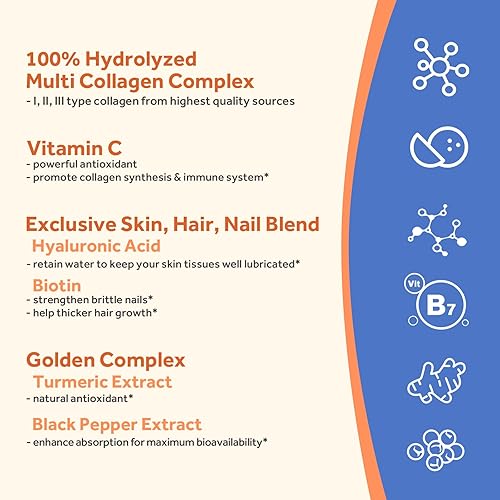 Miniatura 4 de Doctor's Recipes Péptidos de colágeno múltiple con cúrcuma dorada, vitamina C, biotina, ácido hialurónico y pimienta negra, suplementos de colágeno