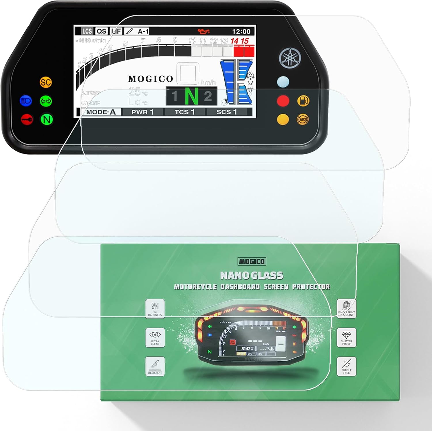 Nano Glass Dashboard Screen Protector Kit for Yamaha YZF-R1 / R1M / MT-10 SP 2015+, MT-10 2022+, Tracer 900 GT 2018-2019 (2x Ultra Clear & 2x Anti-Glare, Anti-Scratch, Bubble-Free)