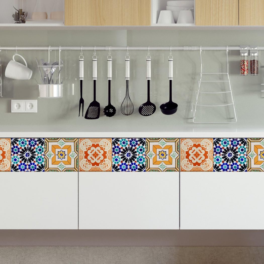 Portuguese Tiles Stickers Maceira - Pack of 16 Tiles - Tile Decals Art for Walls Kitchen backsplash Bathroom (3.5 x 3.5 inches (Set of 16))