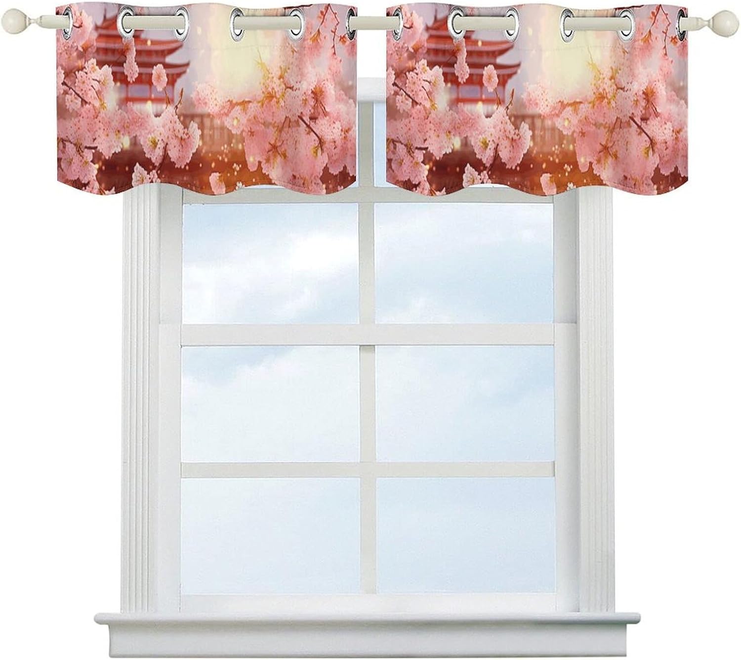 Cherry Blossoms Valance for Windows, 2 Pack Kitchen Curtains Modern Home Decor, Soft Blackout Window Curtains for Living Room & Bedroom, 18 X 52 Inch