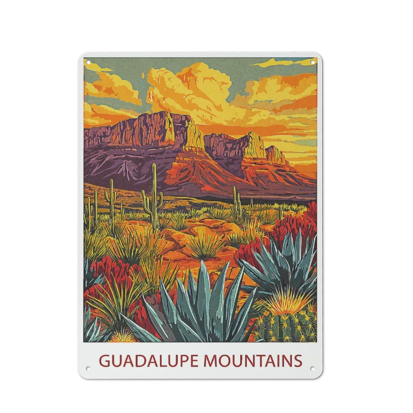 Junmoney Style-24 Creative Guadalupe Mountains Sunset Metal Desk Wall Sign 40X30cm, Study Room Decor For Home Office, Reading Corner Or Bedroom