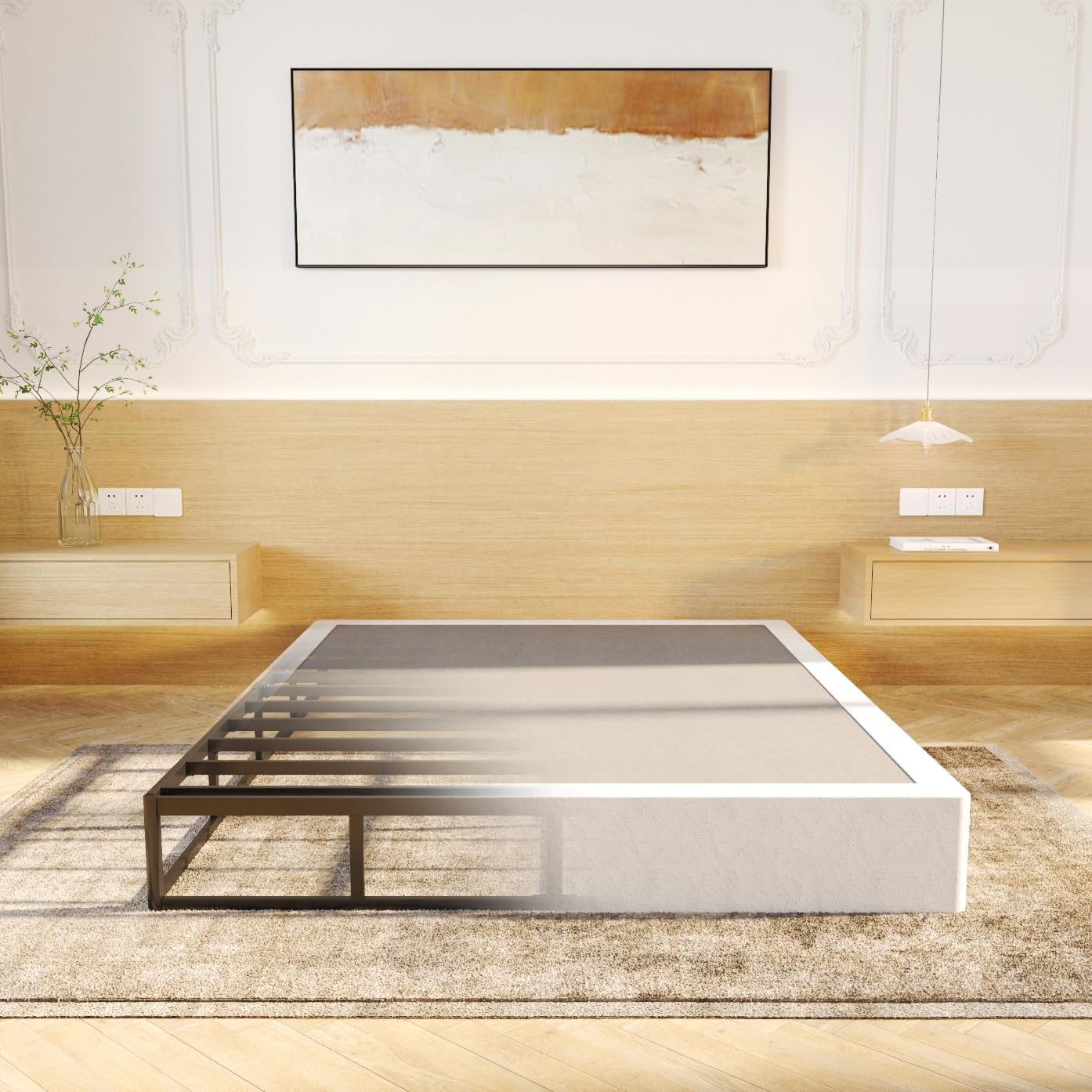 LUMUNANCE King Box Spring 9 Inch, Heavy Duty Metal Box Spring King Size Bed Base, Mattress Foundation with Fabric Cover, Easy Assembly