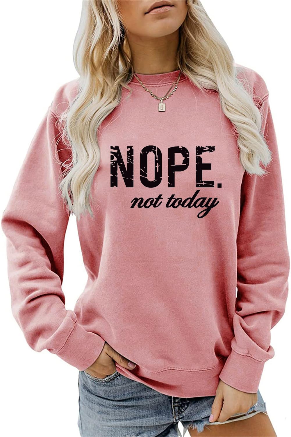 ESIKAH Nope Not Today Sweatshirt Vintage Letter Printed Shirts Womens Casual Crewneck Graphic Pullover Tops Not Today Shirt, Rose, XL