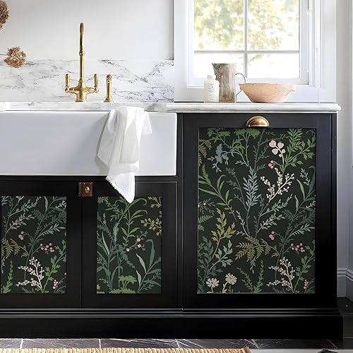 Miniatura 5 de Erfoni Papel tapiz autoadhesivo de hojas oscuras de 16.9 x 118 pulgadas, diseño bohemio, extraíble, diseño de hojas florales, papel de contacto