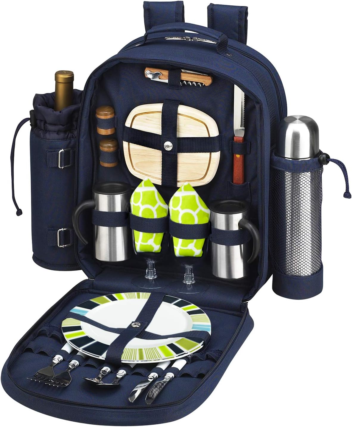 Picnic at Ascot Personalized Monogrammed Equipped 2 Person Picnic Backpack with Coffee Service, Cooler & Insulated Wine Holder - Designed & Assembled in The USA