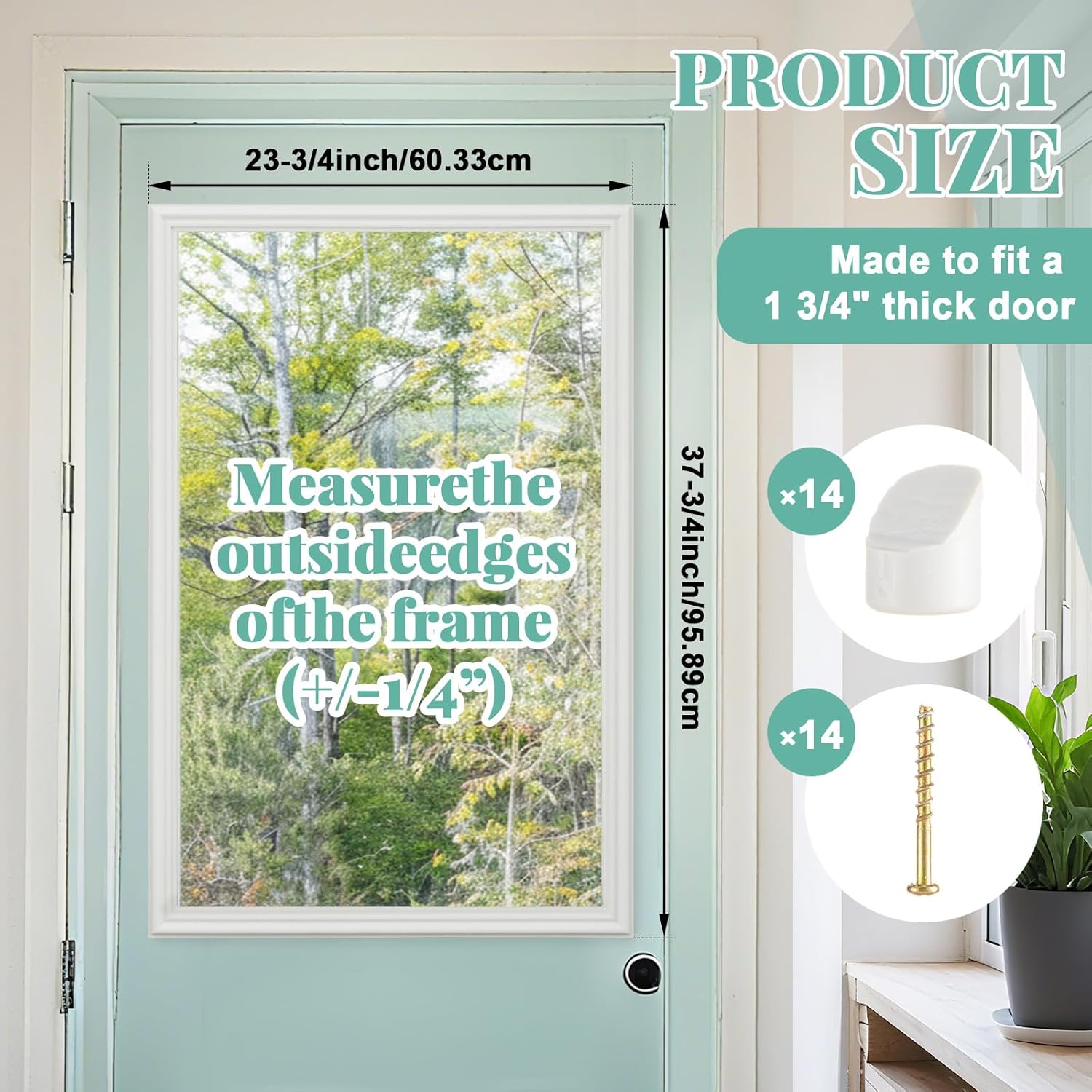 2 Pcs 22" x 36" Entry Door Frame Only Replacement Kit, 1 Lite for 1" Glass (Not Included), Exterior Front Door Glass Insert Kit White Window Grille Inserts Replacement