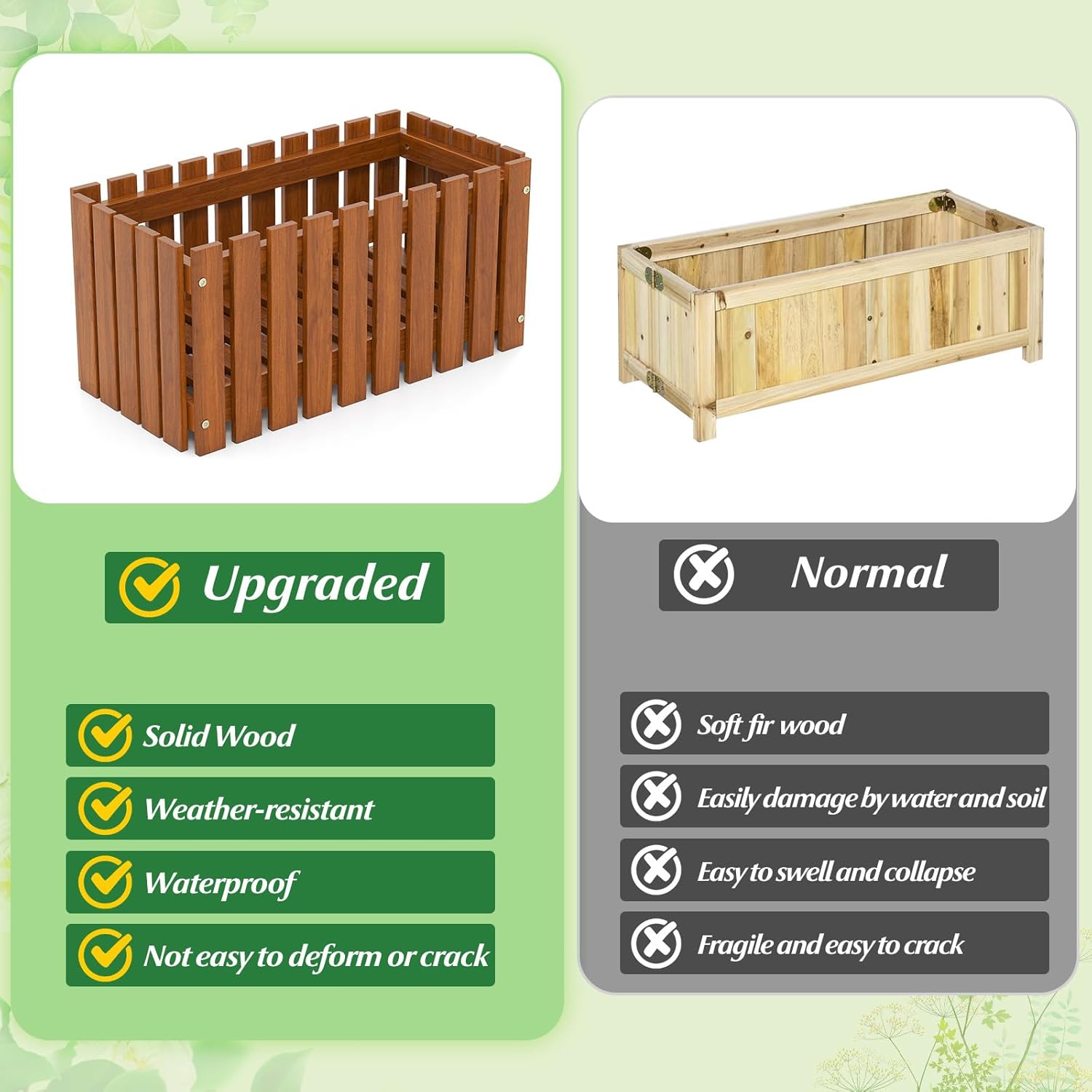 HAPPYGRILL Slat Style Planter Box, Wood Raised Garden Bed for Flower Vegetable, Rectangular Plant Container for Flowerpot Potted Plant, Indoor Outdoor Flower Box for Patio Porch Yard Balcony (1)