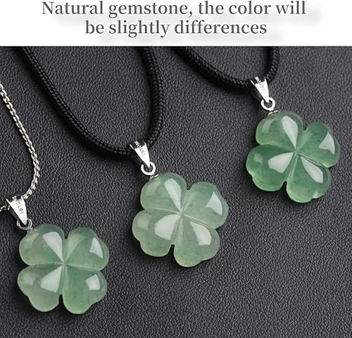 Miniatura 7 de iSTONE Collar de trébol de cuatro hojas hecho con jade aventurina verde para la fe la esperanza del amor y la suerte cadena de cuerda de 16 pulgadas