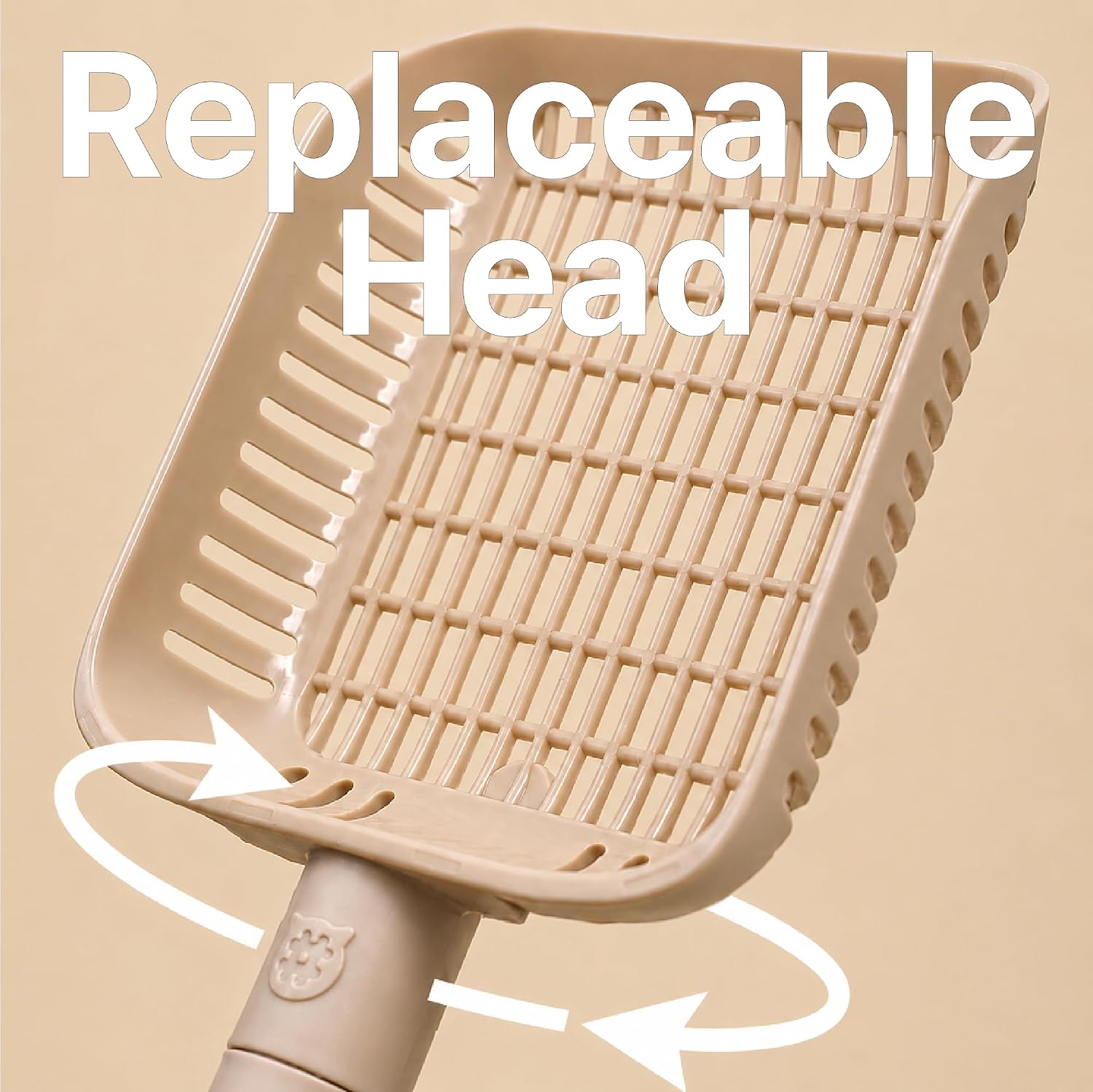 Long Handle Cat Litter Scoop - 0.14in Fine Sifter - Replaceable Head | Small Debris Removal