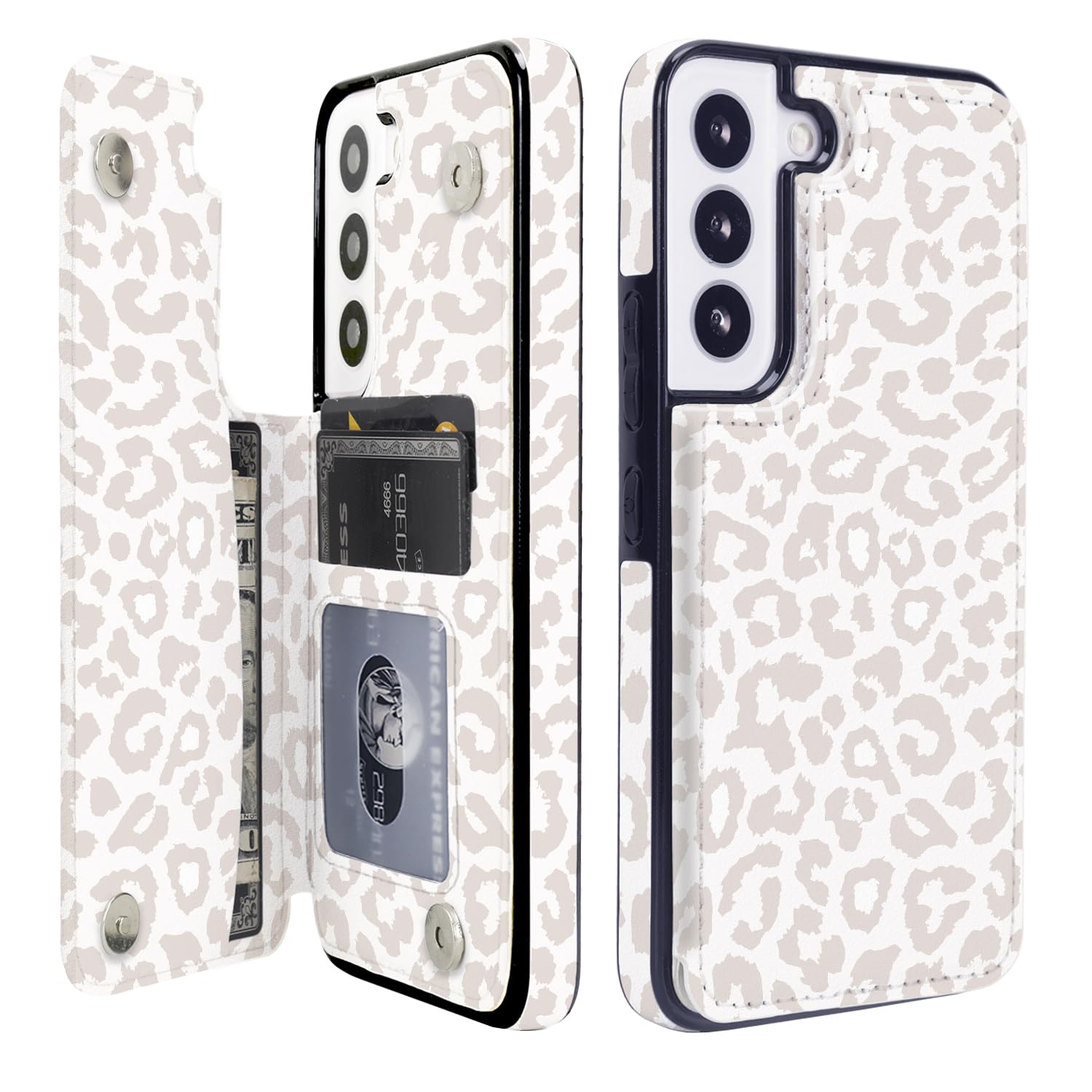 uCOLOR Leopard PU Leather Flip Wallet Case Compatible with Samsung Galaxy S22 6.2 Inch 2022 Released- Card Holder Slim Fit Sleeve with Card Slots Kickstand Protective Cover