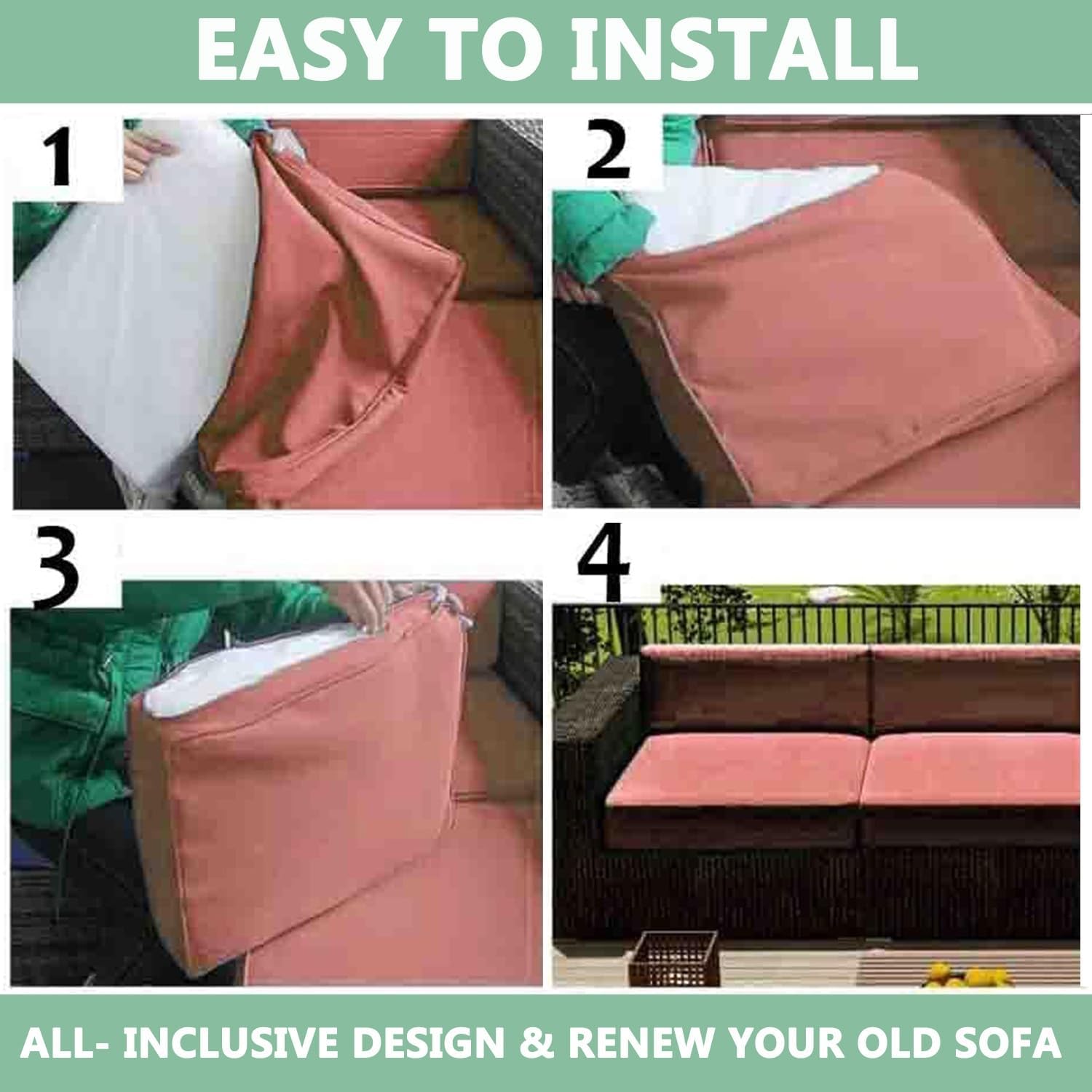 1/2/4 Pack Waterproof Sofa Seat Cushion Covers with Zipper for Outdoor and Indoor/Patio/Garden/Rattan/Chairs Furniture Protectors Cover 24x24/26x26in Cushion Slipcover Removable(Color21,25x27x5in(2pcs