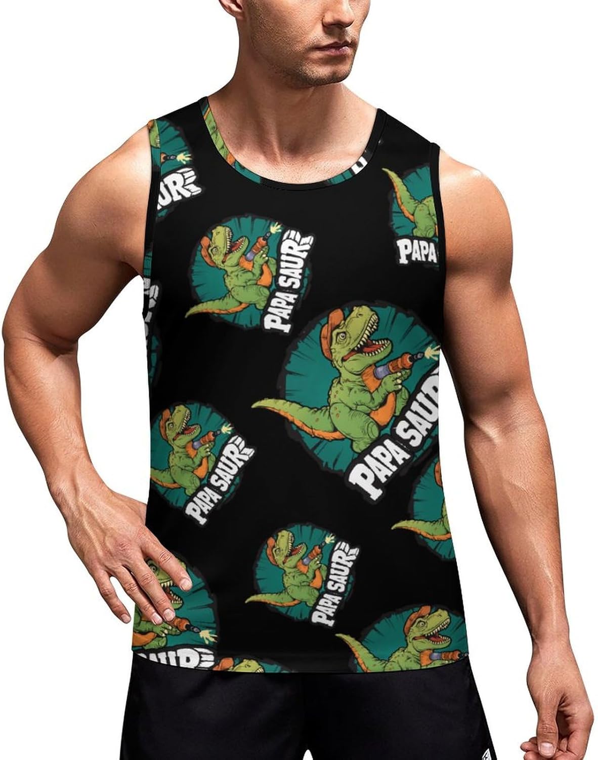 Papa Saur Dinosaur Men's Tank Top Sleeveless Muscle Shirts Vest Beach T Shirts for Workout Gym