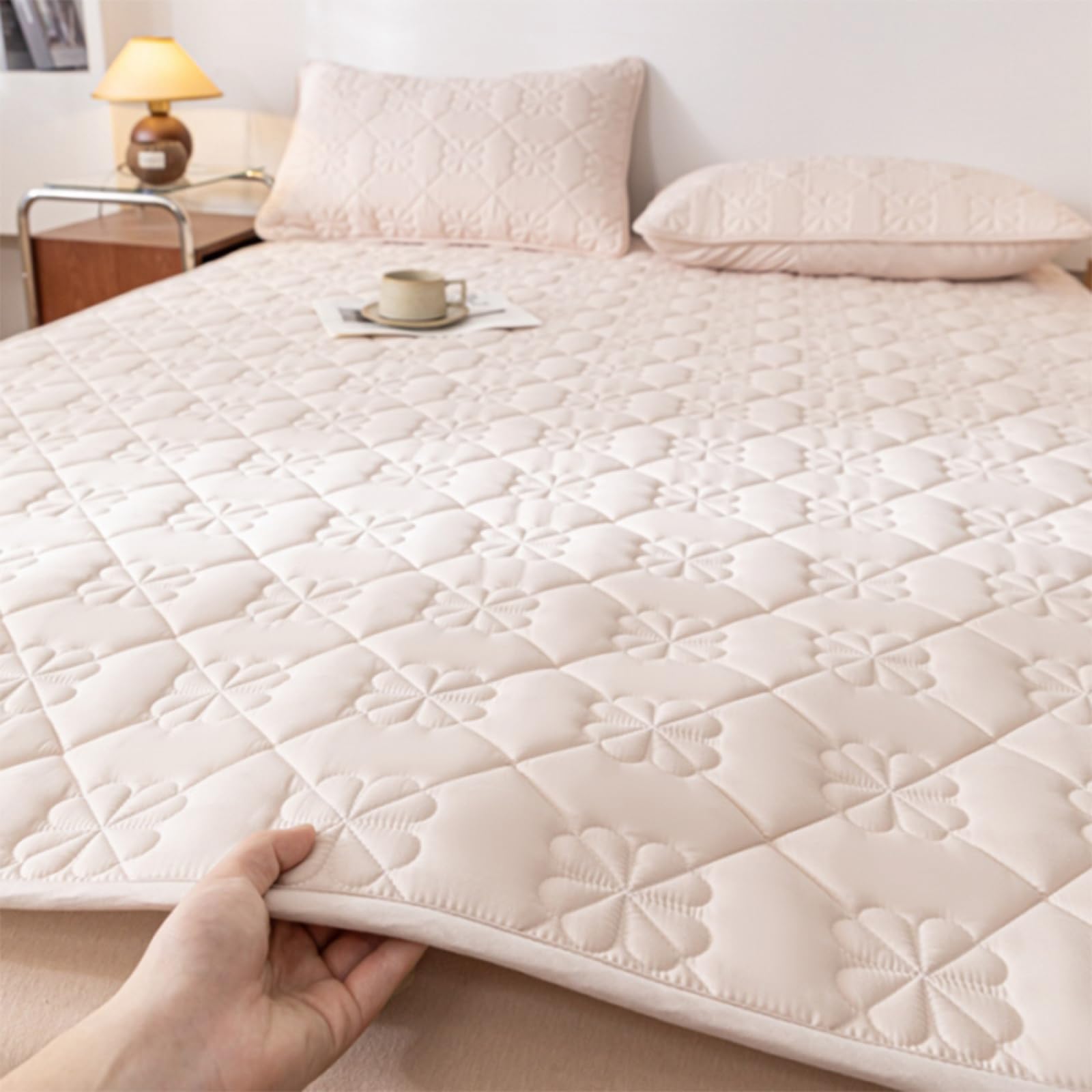 Matratzenschoner 200 x 220 cm Gesteppt Blau grau Washbare Matratenauflage für Komfort und Fernhalten von Schmutz Matratzenschoner für Matratzen und Boxspringbett