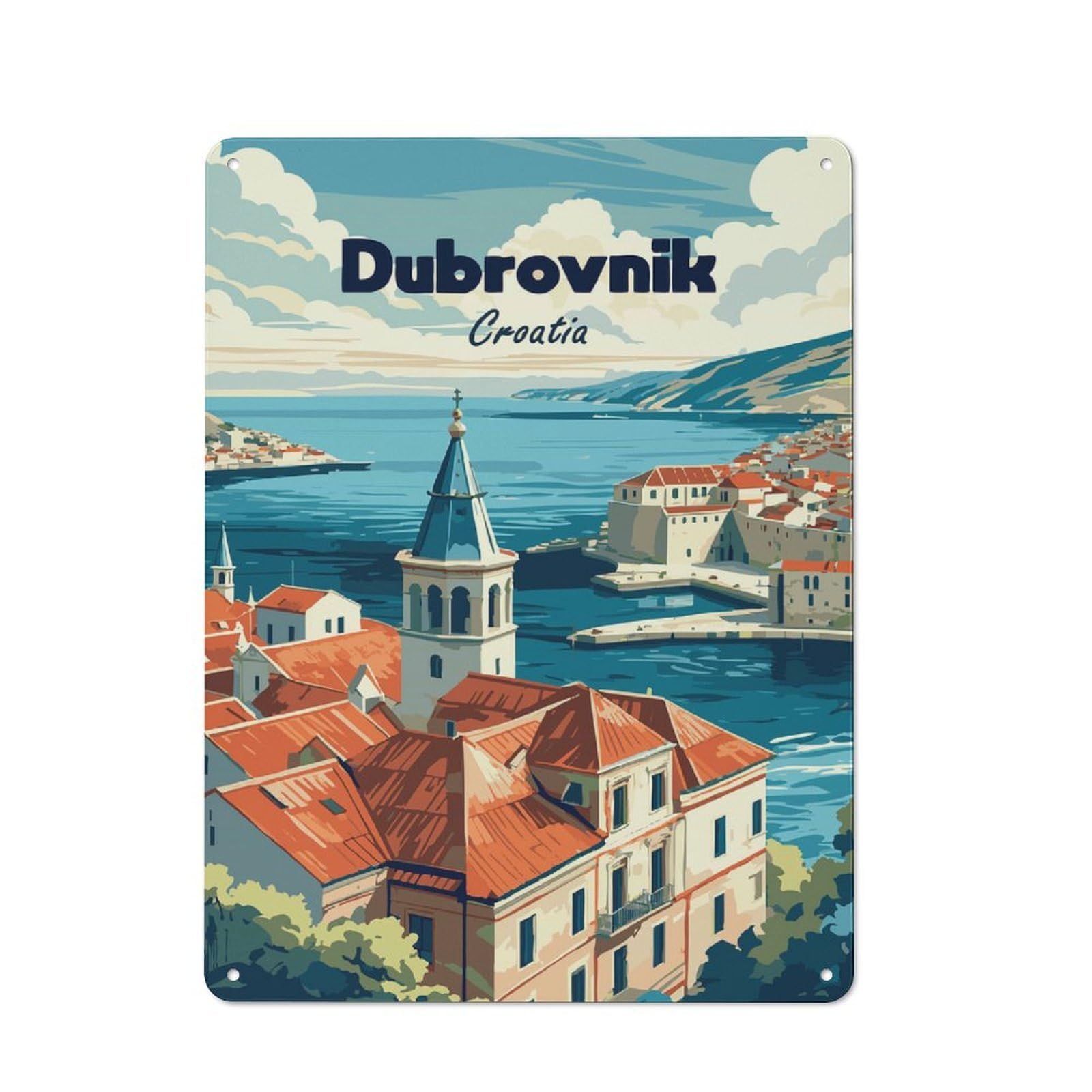 Junmoney Style-23 Decorative Metal Sign With Dubrovnik Croatia Travel (4) Design 40X30cm, Cosy Cafe Wall Decor For Kitchen, Cafe, Pantry Or Dining Room