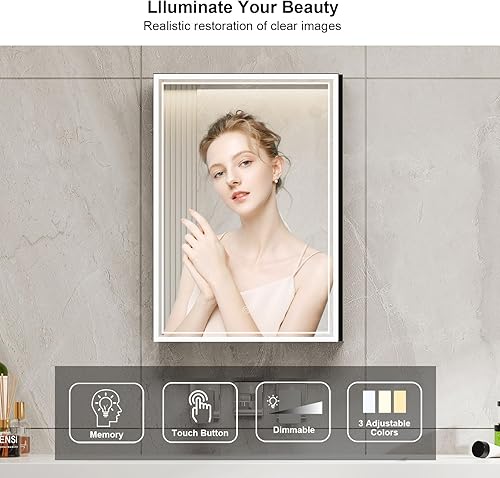 Miniatura 5 de Botiquín negro con luces, botiquín iluminado con espejo, espejo de botiquín LED, moderno botiquín montado en la pared, botiquines con espejo para