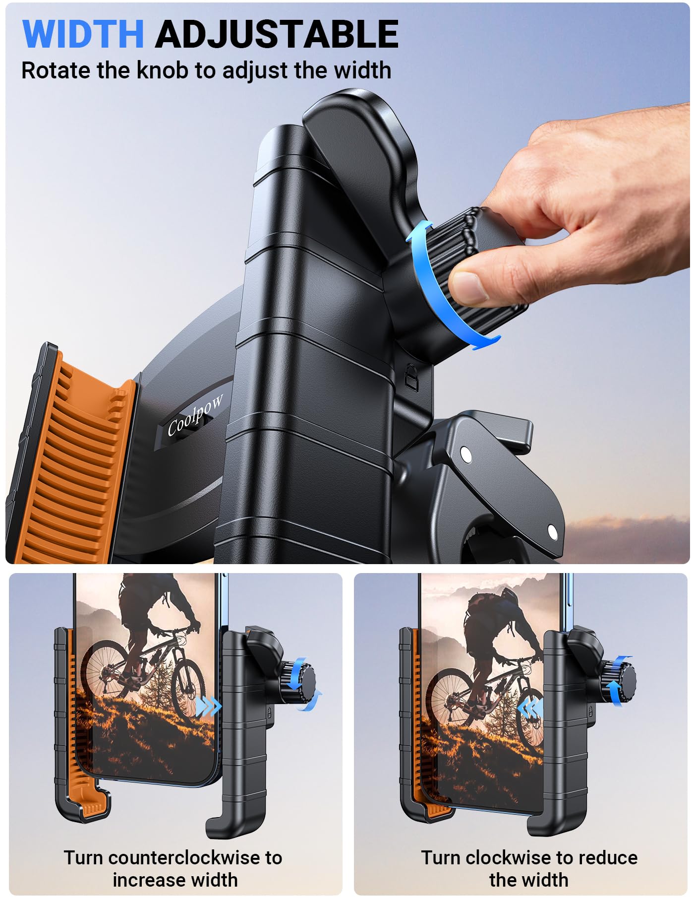 Coolpow Supporto per cellulare da bicicletta, supporto universale per cellulare da moto compatibile con cellulare da 4,6 a 6,8" e rugerizzato
