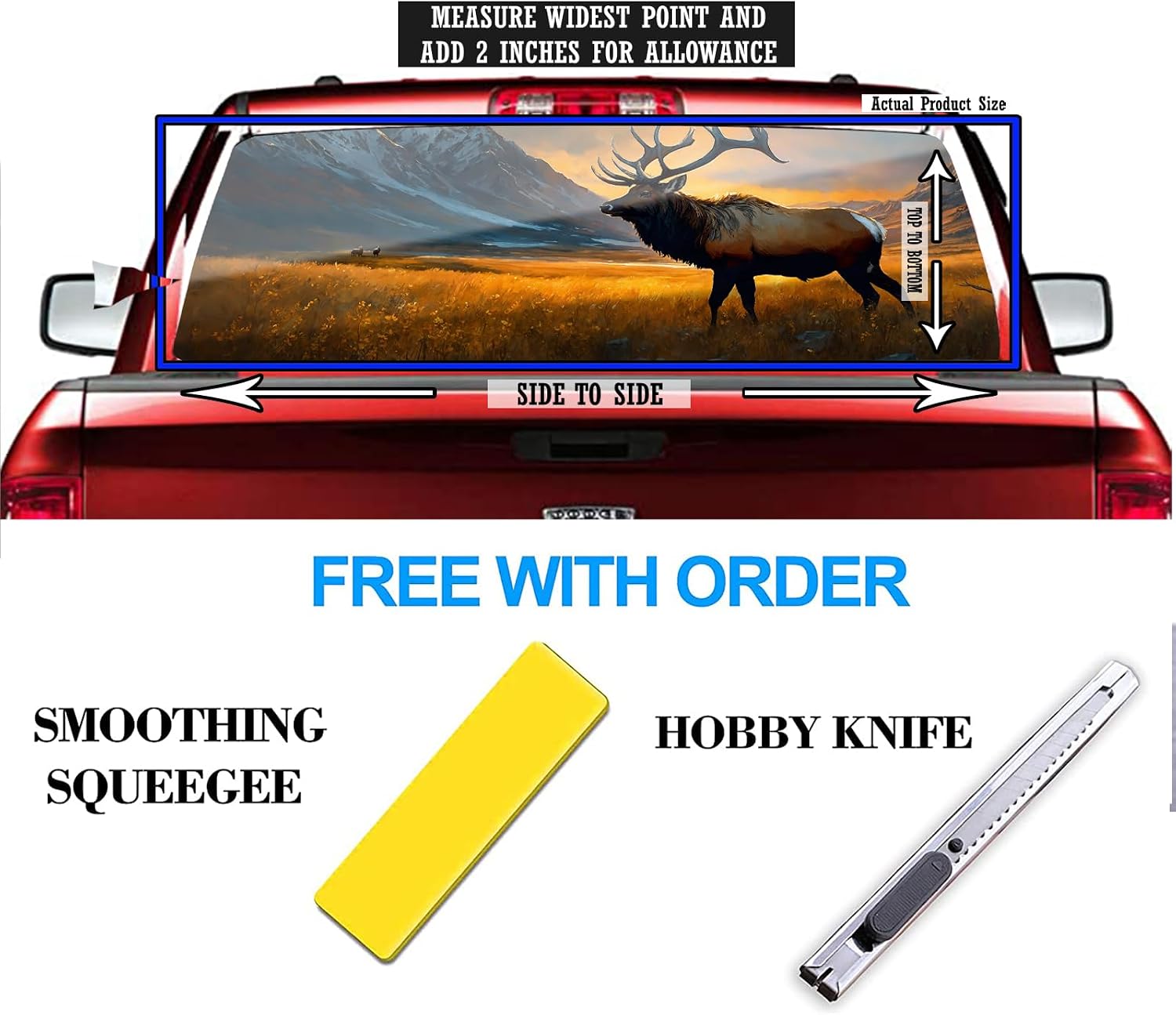 Automotive Rear Window Decals,Nature Landscape Elk Graphics Tint Auto Bumper Sticker Vinyl for Trucks,Car,SUV.Universal Back Window Full Window Perforate Stickers (Elk, 66L x 20H INCH)