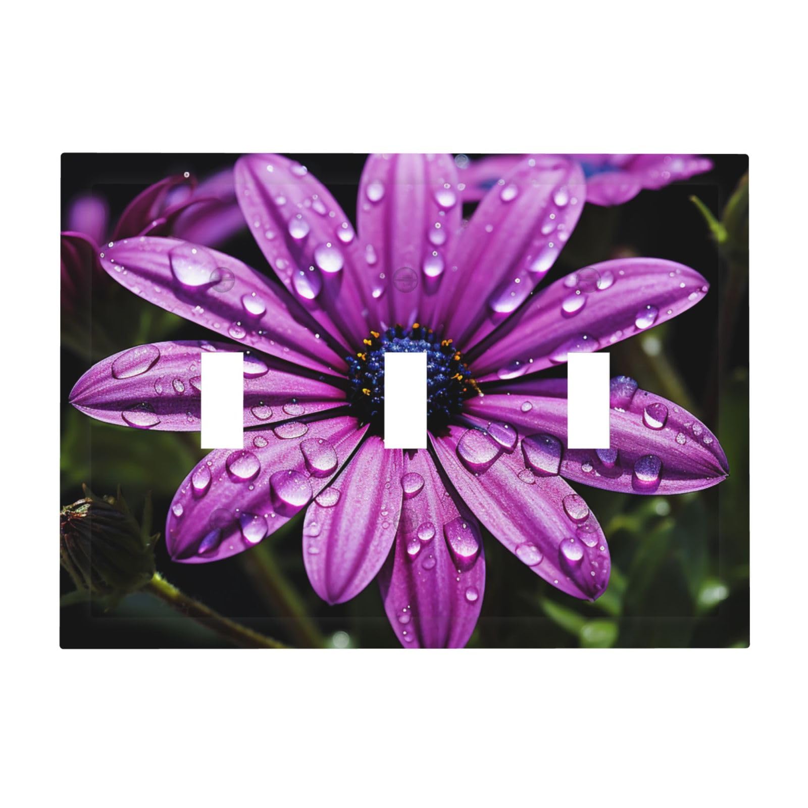 3-Gang Decorator Wall Plate Purple Daisy Light Switch Cover Triple Toggle Receptacle Wall Plate Mid Size 4.8" x 6.7" Wallplate Unbreakable Polycarbonate Outlet Faceplates Covers