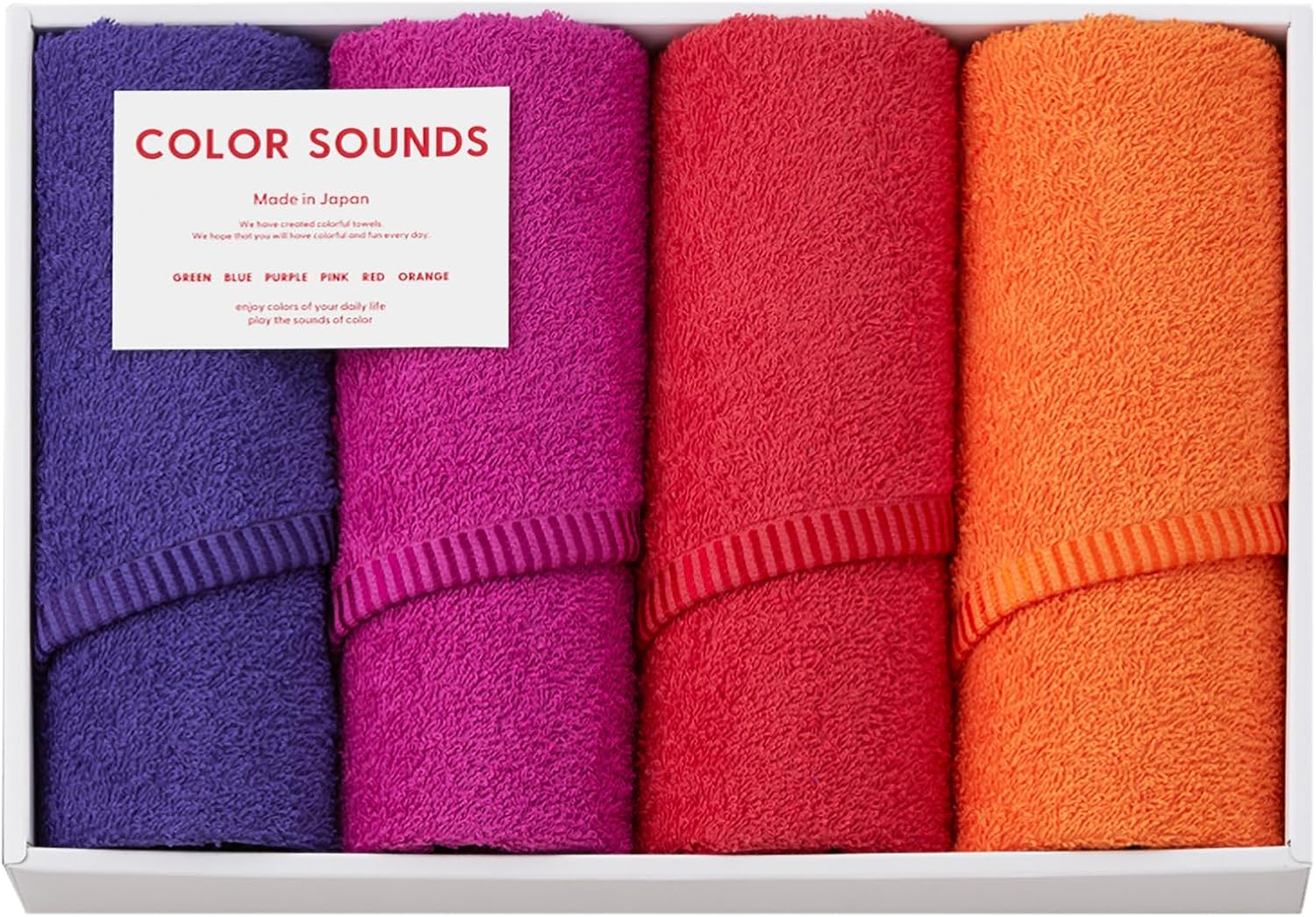 Takisada-Osaka, Made in Japan, Sports Towel, Gift, Color Sound, Face Towel, 4 Pieces, 11.4 x 29.5 inches (29 x 75 cm), 100% Cotton, Colorful, Absorbent, Quick Drying, Senshu Towel, Red, Pink