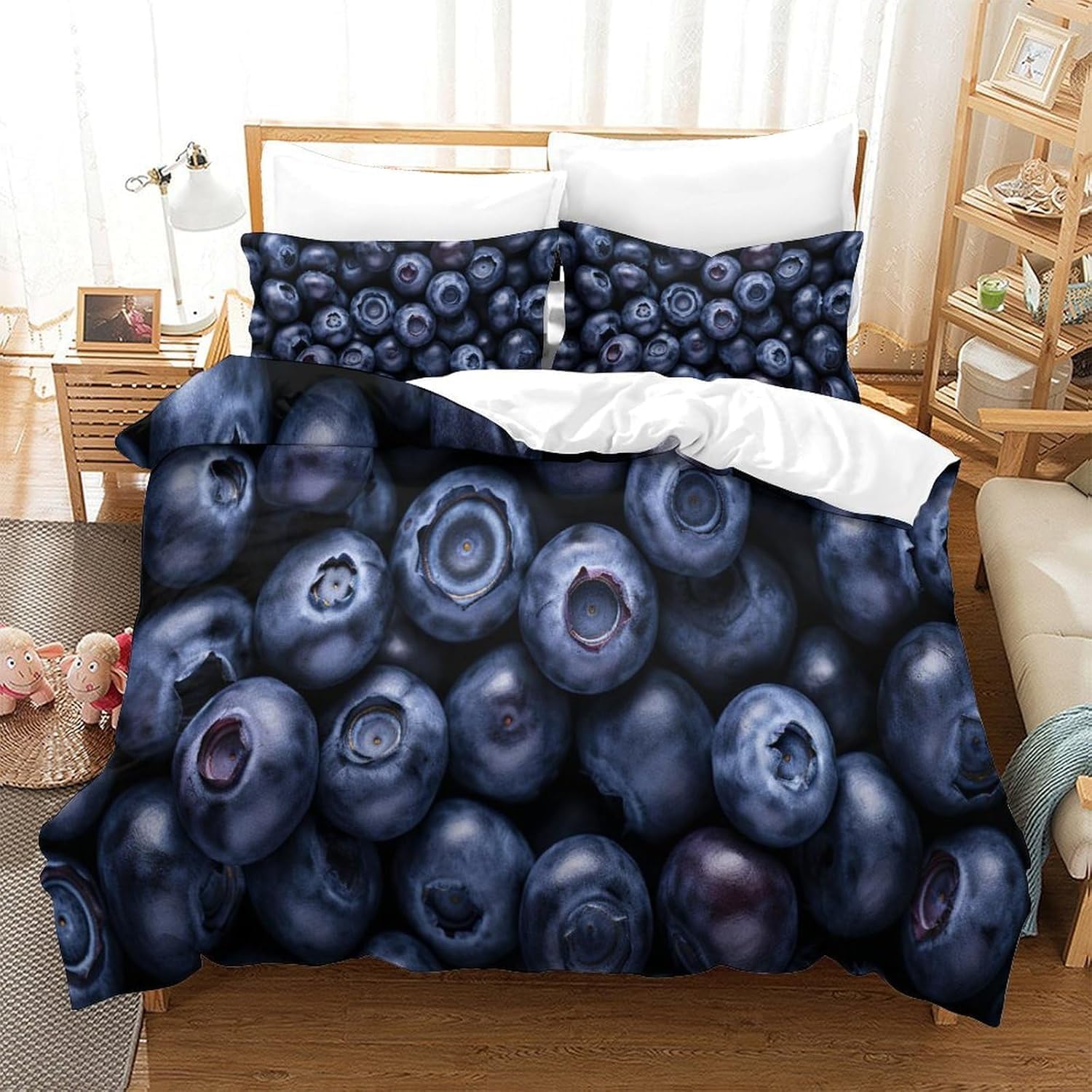 3D drukowane fioletowe jagody super king zestaw 3-częściowy zestaw pościeli z mikrofibry owoce poszewka na kołdrę 260 x 220 cm z 2 poszewkami na poduszki 50 x 75 cm i zamkiem błyskawicznym j.1530