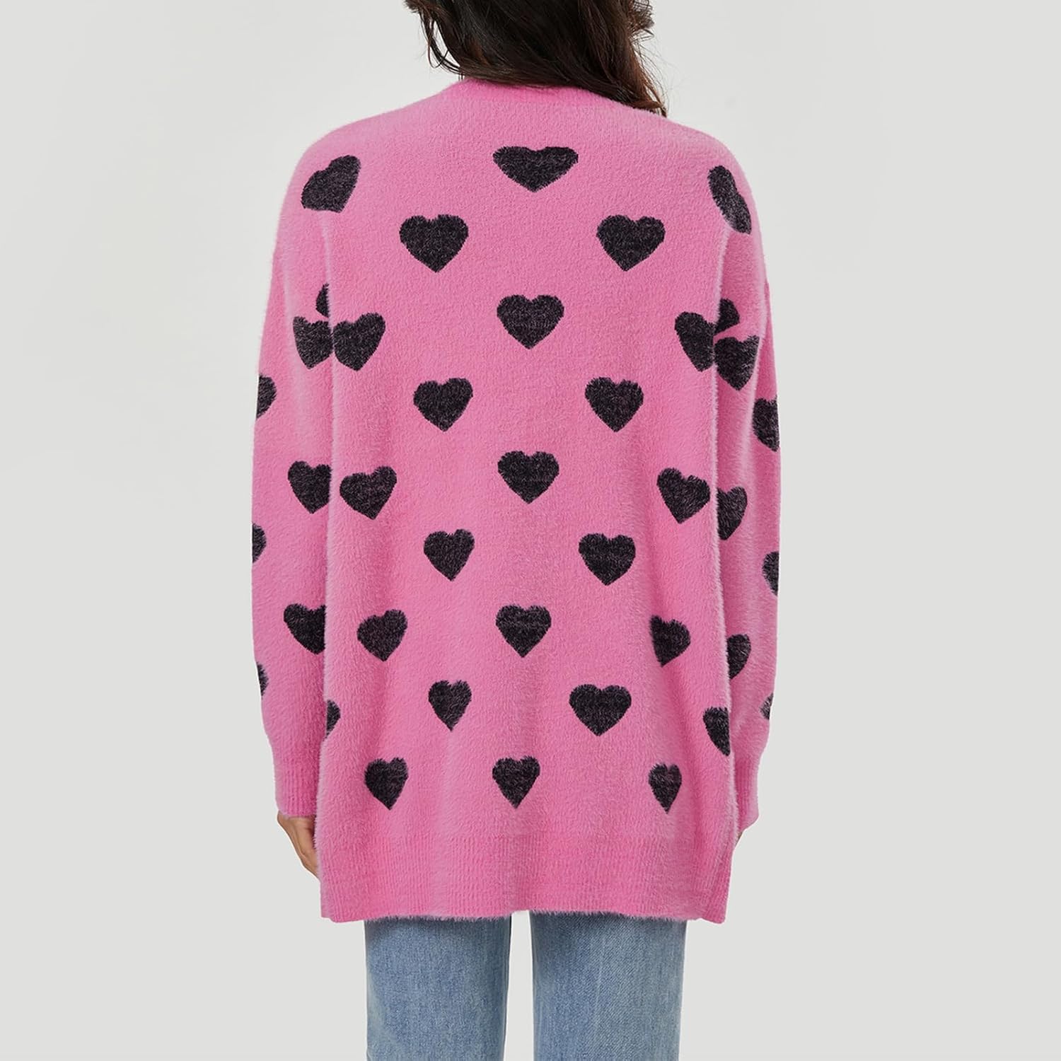 Women's Heart Knit Cardigan Valentines Long Sleeve Open Front Knitted Sweater Fall Spring Coat Tops Outwear - Image 6