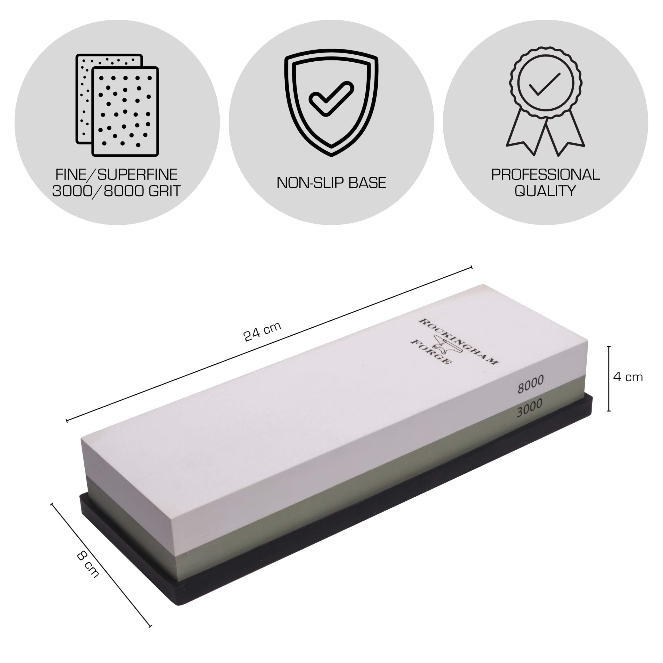 Rockingham Forge SUPERSHARP PRO Kombinowany kamień do ostrzenia 2 w 1 drobny/bardzo drobny 3000/8000 ziarnistość - profesjonalne ostrzenie noży Dwa kamienie w jednym z antypoślizgową podstawą