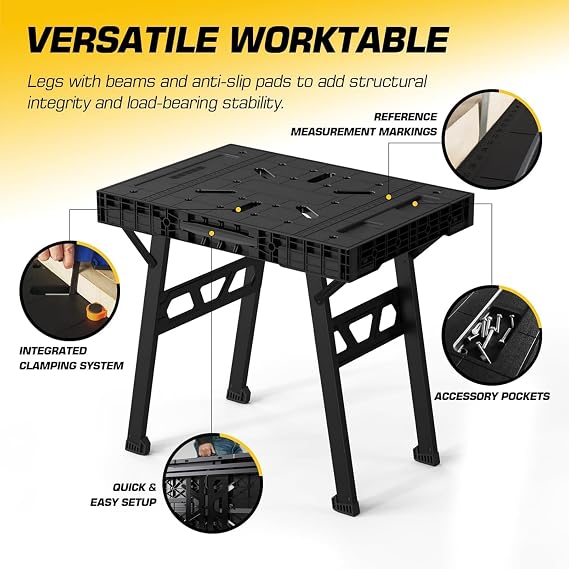 Portable Workbench, Folding Worktable, 1650lbs Capacity, Black