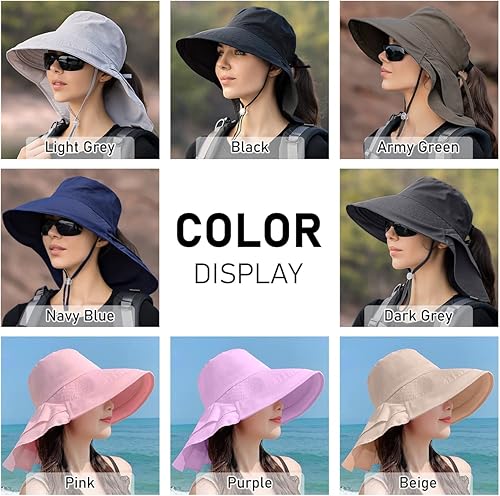 Miniatura 7 de ZEXIAN Sombrero de sol para mujer UPF 50+ ala ancha y agujero para cola de caballo, sombrero de safari de senderismo con solapa para el cuello