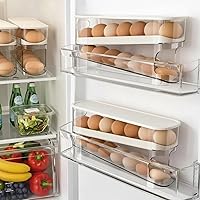 Vista 1 de Auto Rolling Egg Dispenser for Refrigerator, Space-Saving Fridge Egg Organizers and Storage with Lid, Egg Tray for Countertop, Kitchen & Outdoor Use