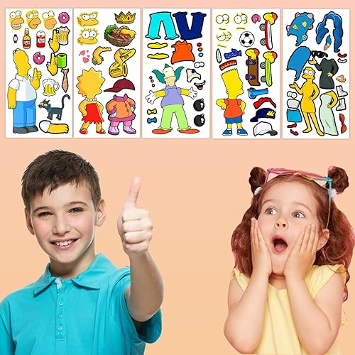 Miniatura 7 de Pegatina 5 hojas de 13 a 15 piezas de dibujos animados Make Your Own Simp Make A Face Calcomanía de vinilo para el hogar, juego de regalo de arte