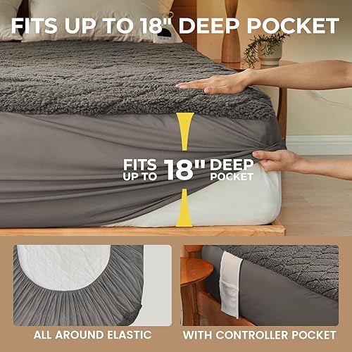 Miniatura 7 de Cubrecolchón eléctrico con calefacción de 78 x 80 pulgadas, doble controlador, tamaño King, 6 ajustes de calor, temporizador de 1 a 9 horas, apagado