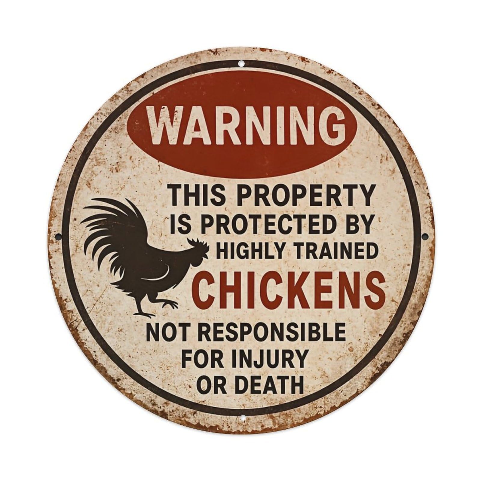 Warning Sign With Rooster Graphic Tin Sign Metal Poster Vintage Metal Signs for Home Man Cave Bar Cafe Kitchen laundry room Wall Decorations 8x8 inches