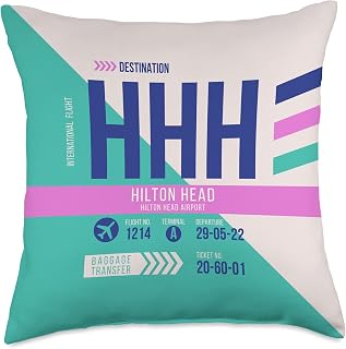Vintage Hilton Head Island HHH Airport Code Retro Travel Day Throw Pillow