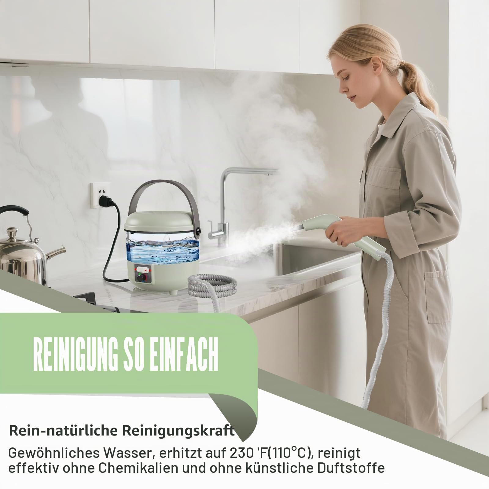 Dampfreiniger, 2500W Leistungsstarker Dampfreiniger Handgerät mit 6 Bürstenköpfen, Mehrzweck Steam Cleaner für die Tiefenreinigung von Polstermöbeln, Auto, Küche, Bad,Fliesen